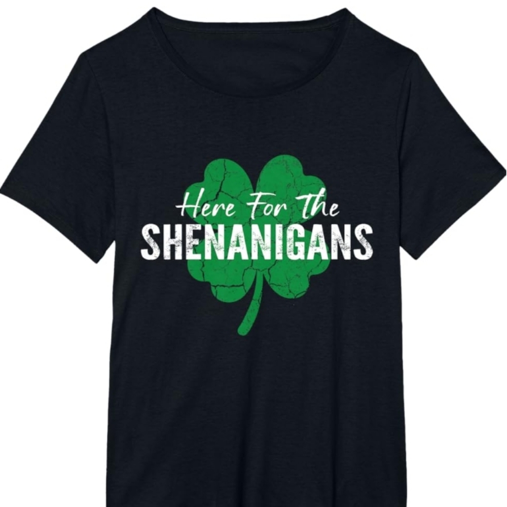 Women's' Here For The Shenanigans Clover Graphic Tee - Black & Green